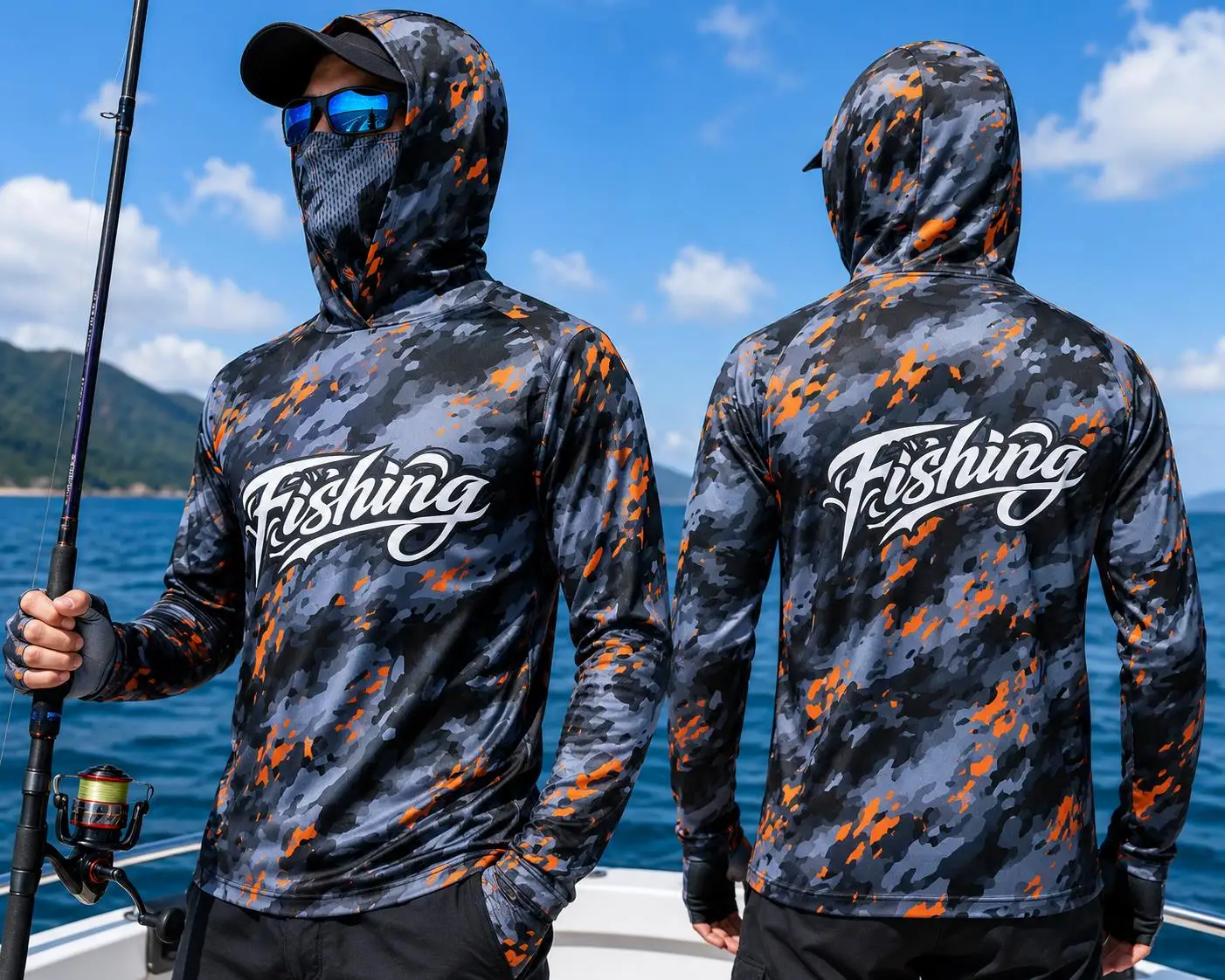 Mens Fishing Hooded Shirt UPF5 - Fishing Shirt Uv Protection 评论和价格